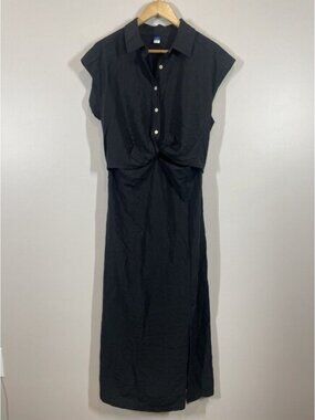 Old Navy Black Shirt Dress Size L Tall Button Front Drapey Cutouts Blackjack